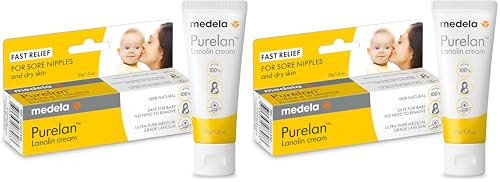 Medela Purelan Lanolin Nipple Cream, Fast Relief for Sore Nipples & Dry Skin During Breastfeeding, Safe for Breastfeeding Baby, Natural, Hypoallergenic, Fragrance-Free, 37g (Pack of 2) | Amazon (US)