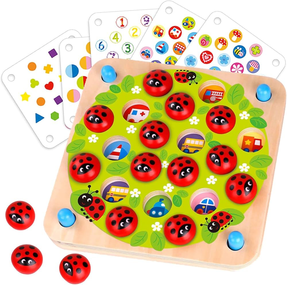 Nene Toys Ladybug Memory Game - Wooden Matching Game for Kids Age 3-5 with 10 Patterns - Educatio... | Amazon (US)
