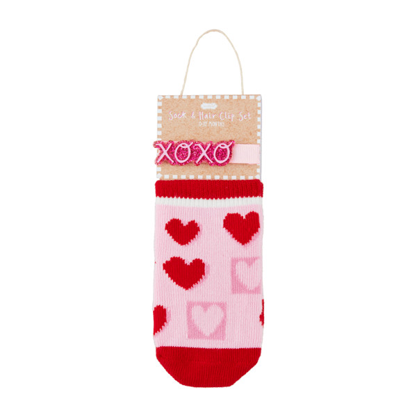 Red Valentine's Day Sock And Hair Clip Set | Mud Pie