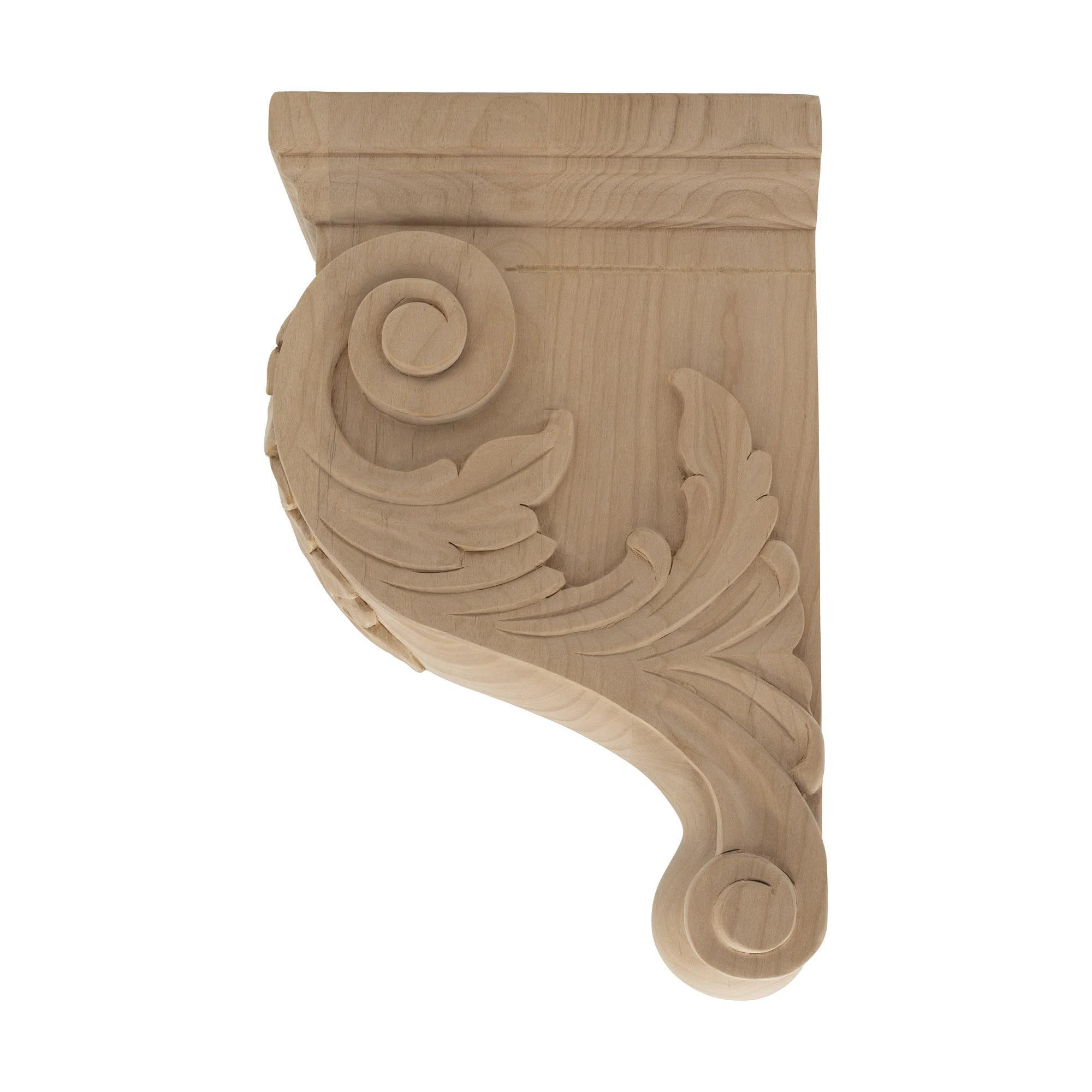 11 in x 3-1/2 in x 7-1/8 in Unfinished Medium Hand Carved Solid Acanthus Leaf Wood Corbel | Wayfair North America