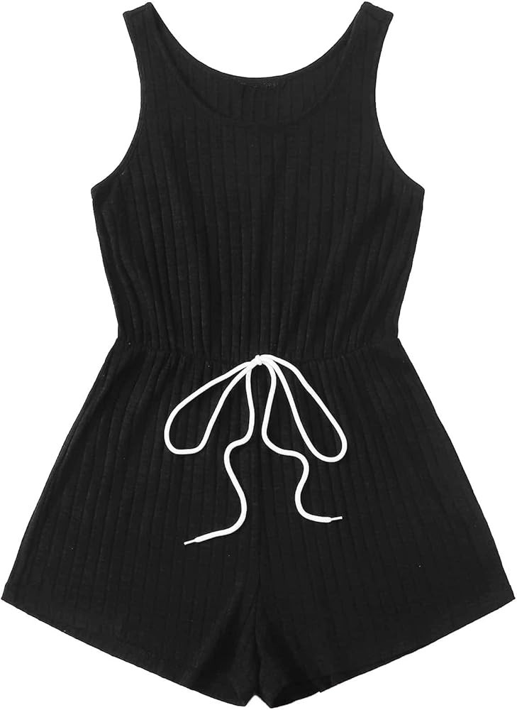 Milumia Women Casual Tank Romper Strap Sleeveless Rib Knit Drawstring Wide Leg Short Jumpsuit | Amazon (US)