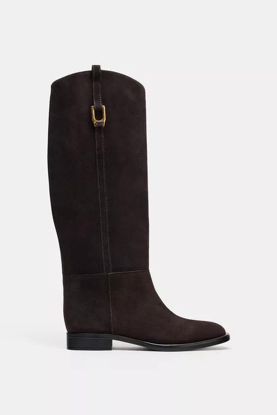 FLAT SUEDE RIDING BOOTS | Zara UK