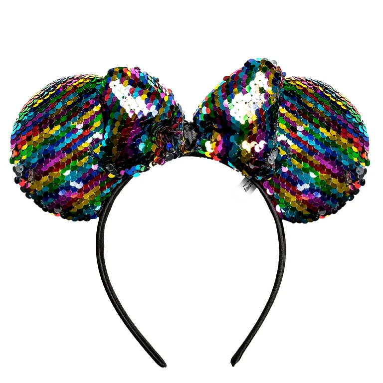 Disney Minnie Mouse Rainbow Sequin Bow Ears Headband | Walmart (US)