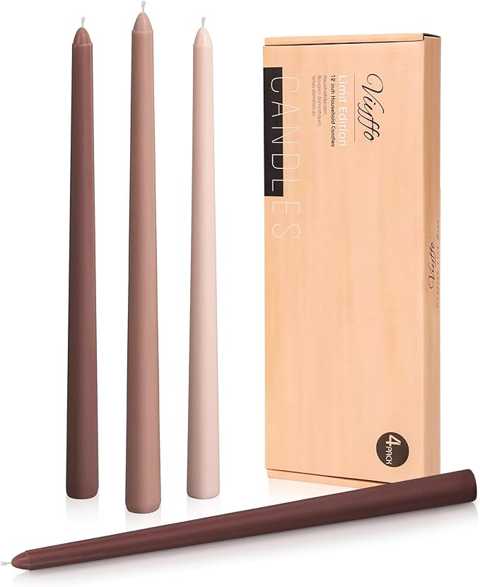 Viyffo Brown Taper Candles 4 Pack Unscented 12 Inch Tapered Candle Sticks 8 Hours Burn Time Smoke... | Amazon (US)