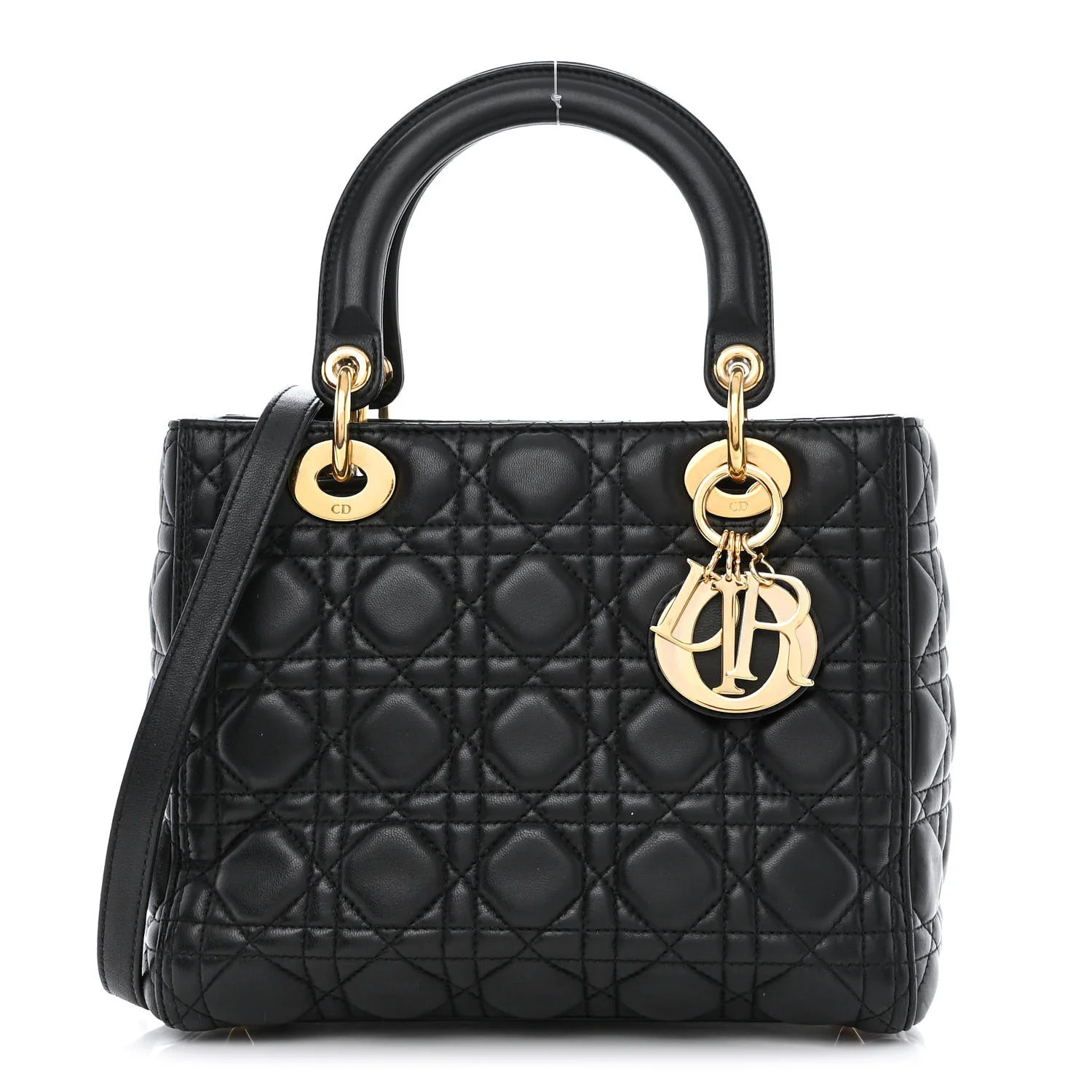 Lambskin Cannage Medium Lady Dior Black | FASHIONPHILE (US)