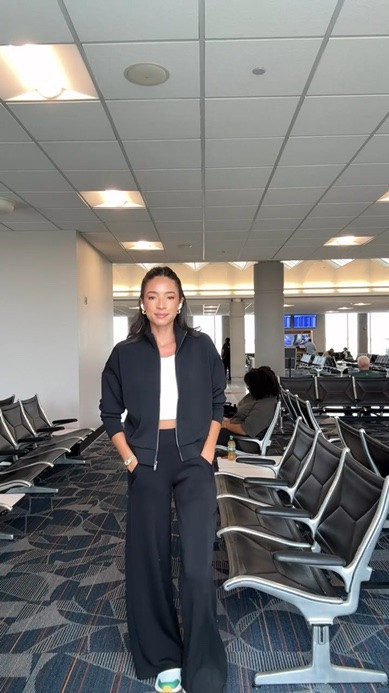 Spanx set 30-50% OFF!! This set is made with the most buttery soft material - it’s my go to travel and lounge set! Wearing size S track jacket and size S tall wide leg pants and I'm 5'8" 🖤 

work from home outfit, airport outfit, travel outfit, errands outfit, spanx outfit, spanx sale, loungewear

#LTKSaleAlert #LTKTravel #LTKSeasonal