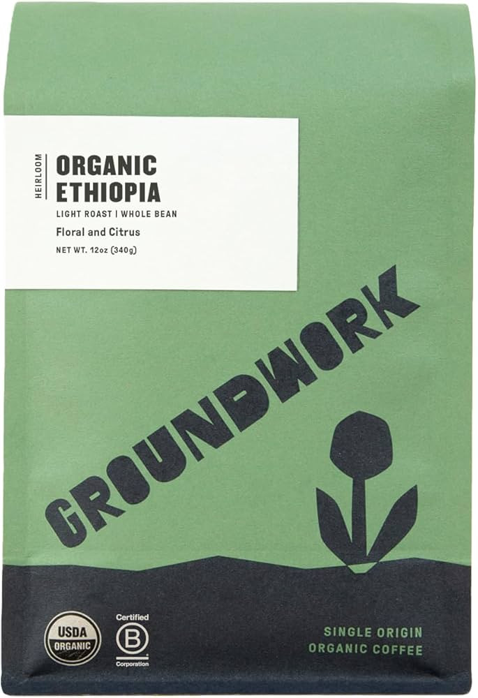 GROUNDWORK Ethiopia Heirloom Blend - Whole Bean Coffee Light Roast - Certified Organic Single Ori... | Amazon (US)