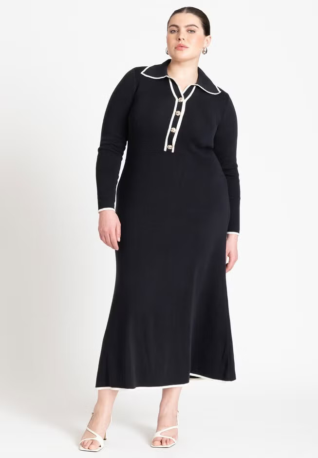 Ribbed Sweater Dress With Collar | Eloquii