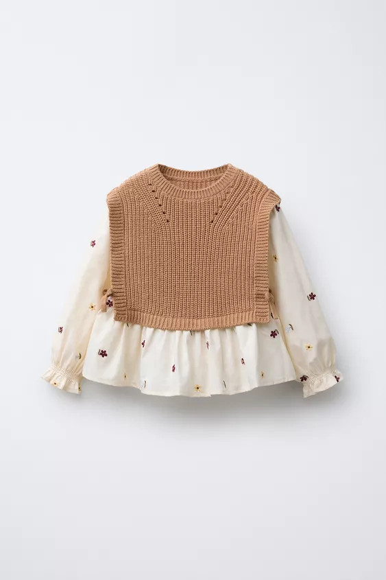 FLORAL EMBROIDERY SHIRT WITH KNIT VEST | Zara US