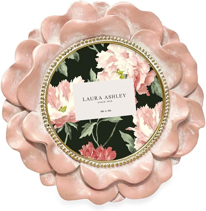 Laura Ashley 4x4 Pink with Gold Round Resin Ornate Flower Design Picture Frame with Beaded Border... | Amazon (US)