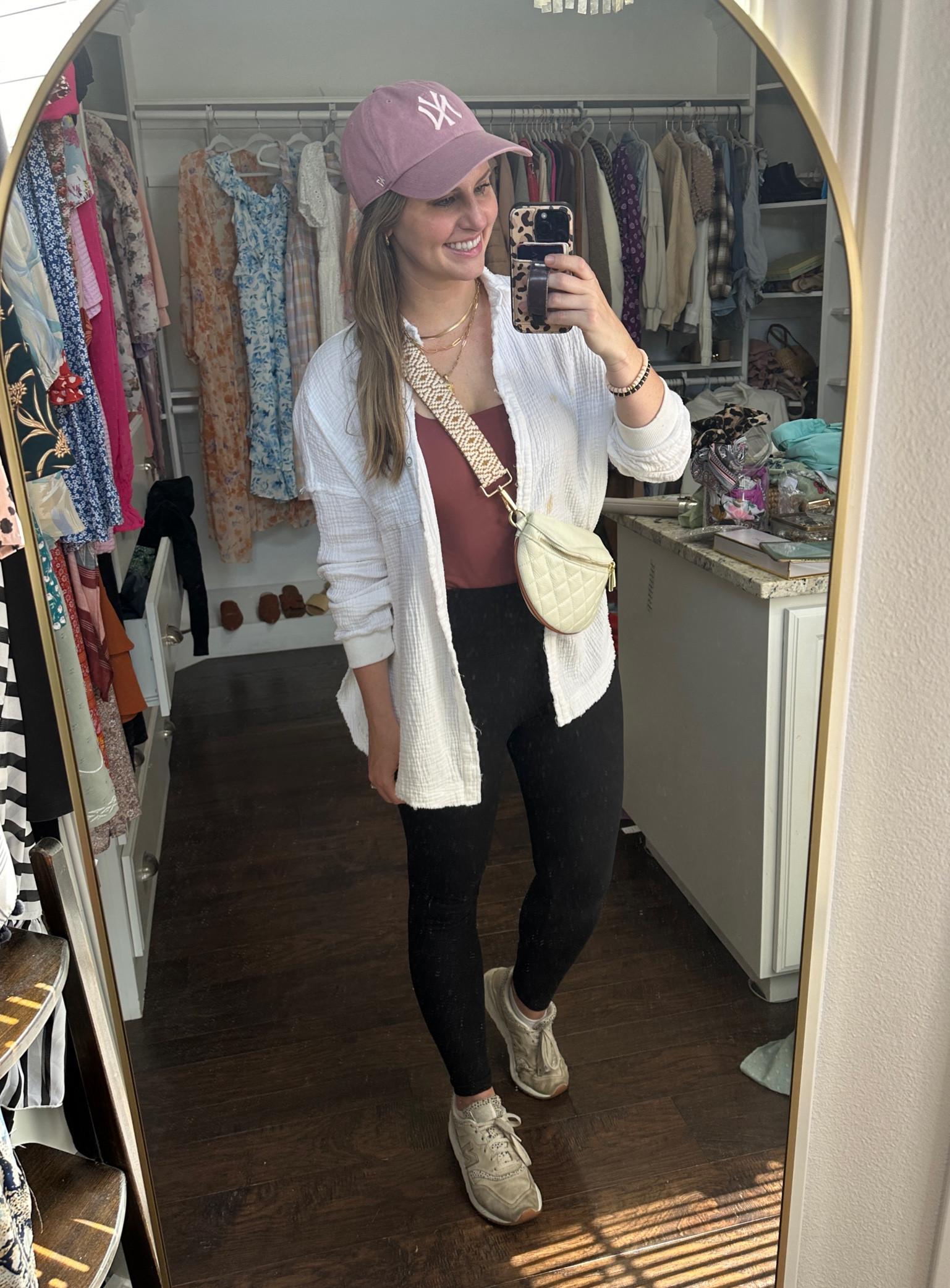 Everyday casual outfit for spring and summer! Soft leggings, tank & white gauze button down (which can also be a swim coverup) and comfy sneakers. 

Amazon finds, Amazon fashion, summer outfit, sports mom style, Mom life outfit, running errands, leggings outfit, travel look, comfy cute style, white button down, skims tank top look for less, Yankees hat, clean 47 baseball cap, casual summer outfit 

#LTKFindsUnder50 #LTKStyleTip #LTKTravel