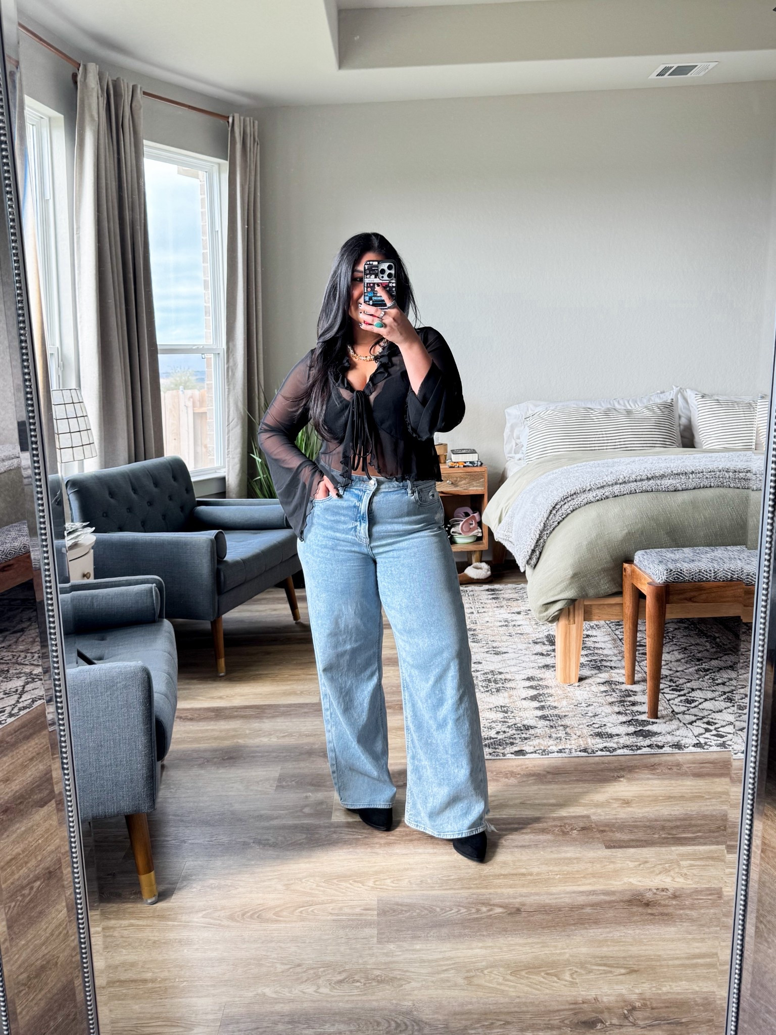 I’m 5’1” size 12 // JEANS: size down, wearing a 10 short // TOP: true to size, wearing a large. this top is see through! It’s so light and fun. // BRA: from Amazon, wearing my true size 36D. This bra is a push up lace bra. Not the most comfortable lol but is more for aesthetics and looks so good under a see through top. Pushes the girls up and together! 

#LTKPetite #LTKOver40 #LTKMidsize