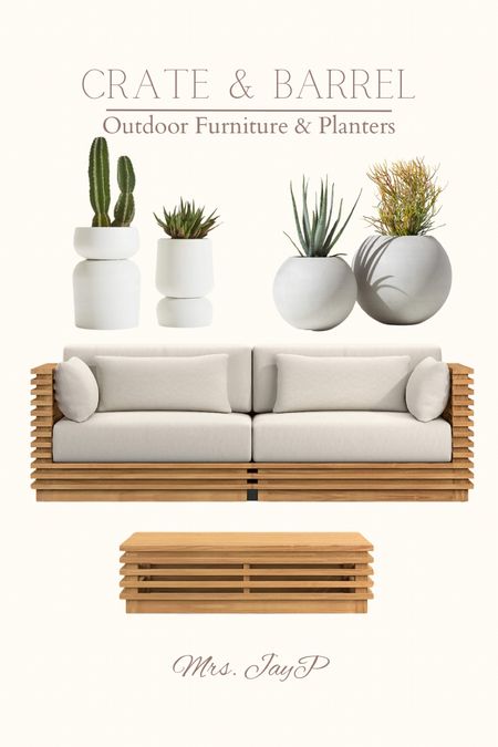 Backyard furniture. Large planters. Outdoor coffee table. Neutral colors. Organic Modern design. 

#LTKSeasonal #LTKhome