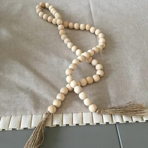Wood Bead Garland with Tassels, Natural, Home Decor, Wood Bead Strands | Etsy (US)