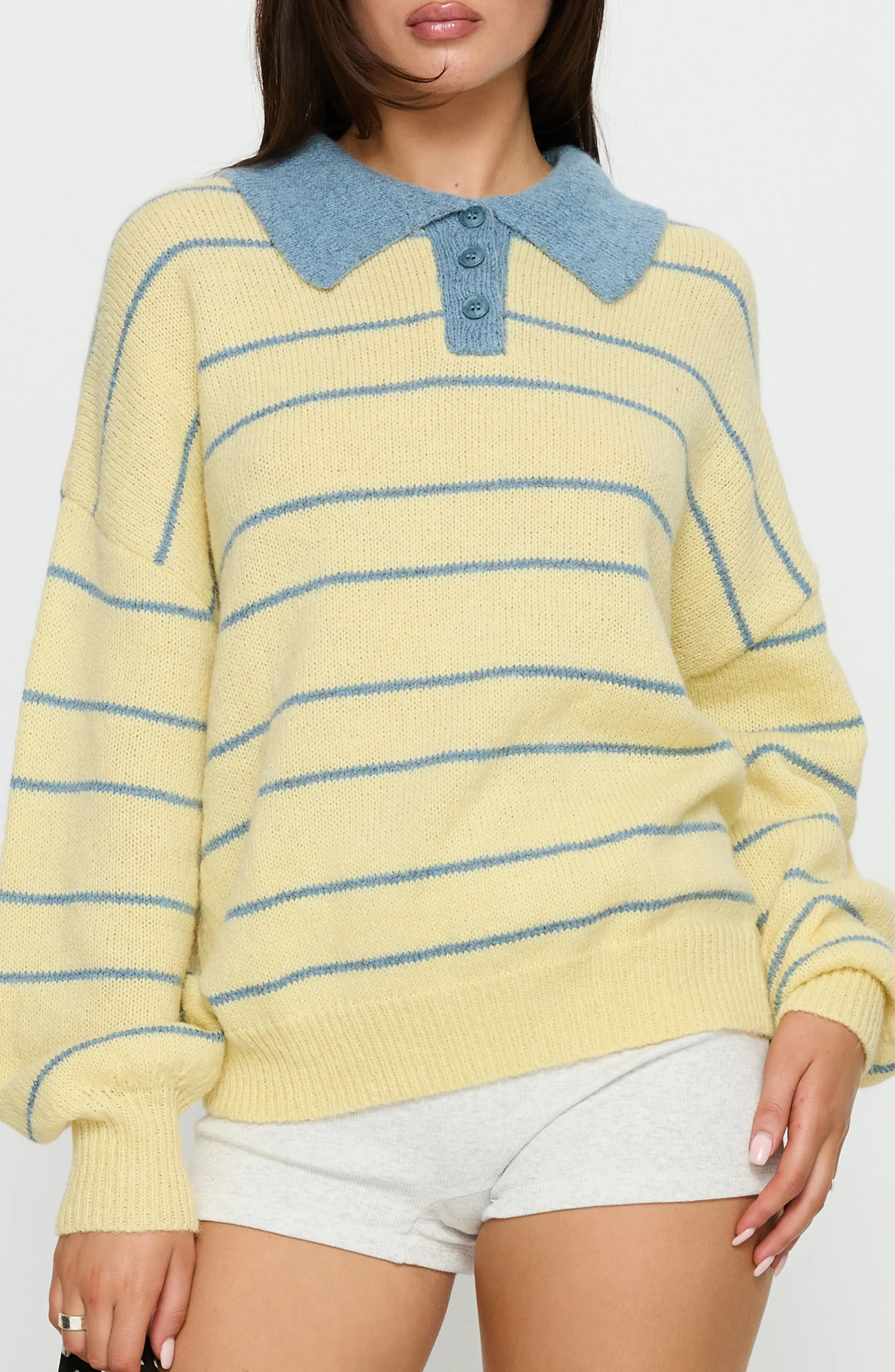 Princess Polly Minda Stripe Sweater in Yellow Stripe at Nordstrom, Size Large | Nordstrom
