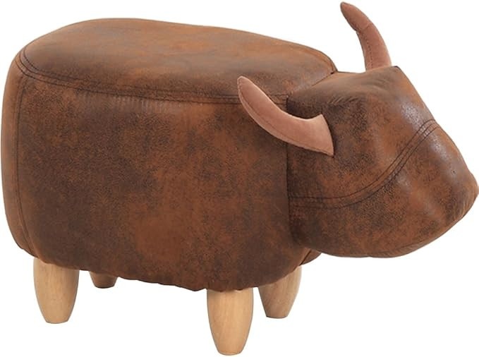OLizee Decorative Buffalo Ottoman Footstool Cute Animal Upholstered Stool for Kids Wooden Footres... | Amazon (US)