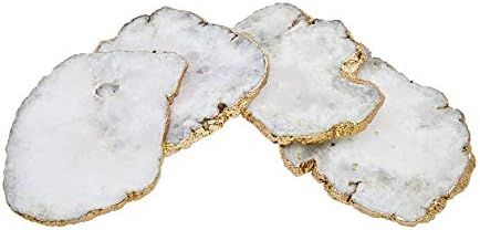 Godinger White Quartz Coasters Brass Edge, Set of 4 | Amazon (US)