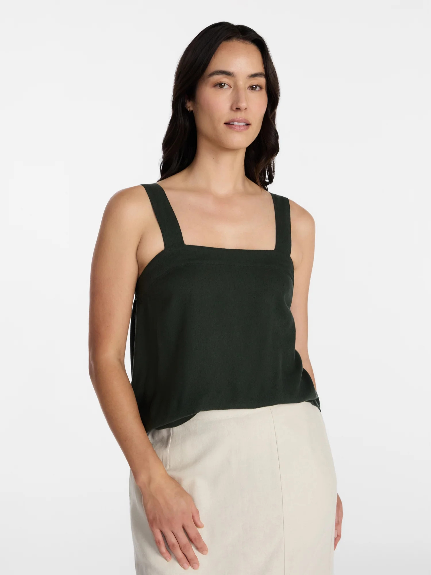 Time and Tru Women's Linen Blend Square Neck Tank Top, Sizes XS-XXXL | Walmart (US)