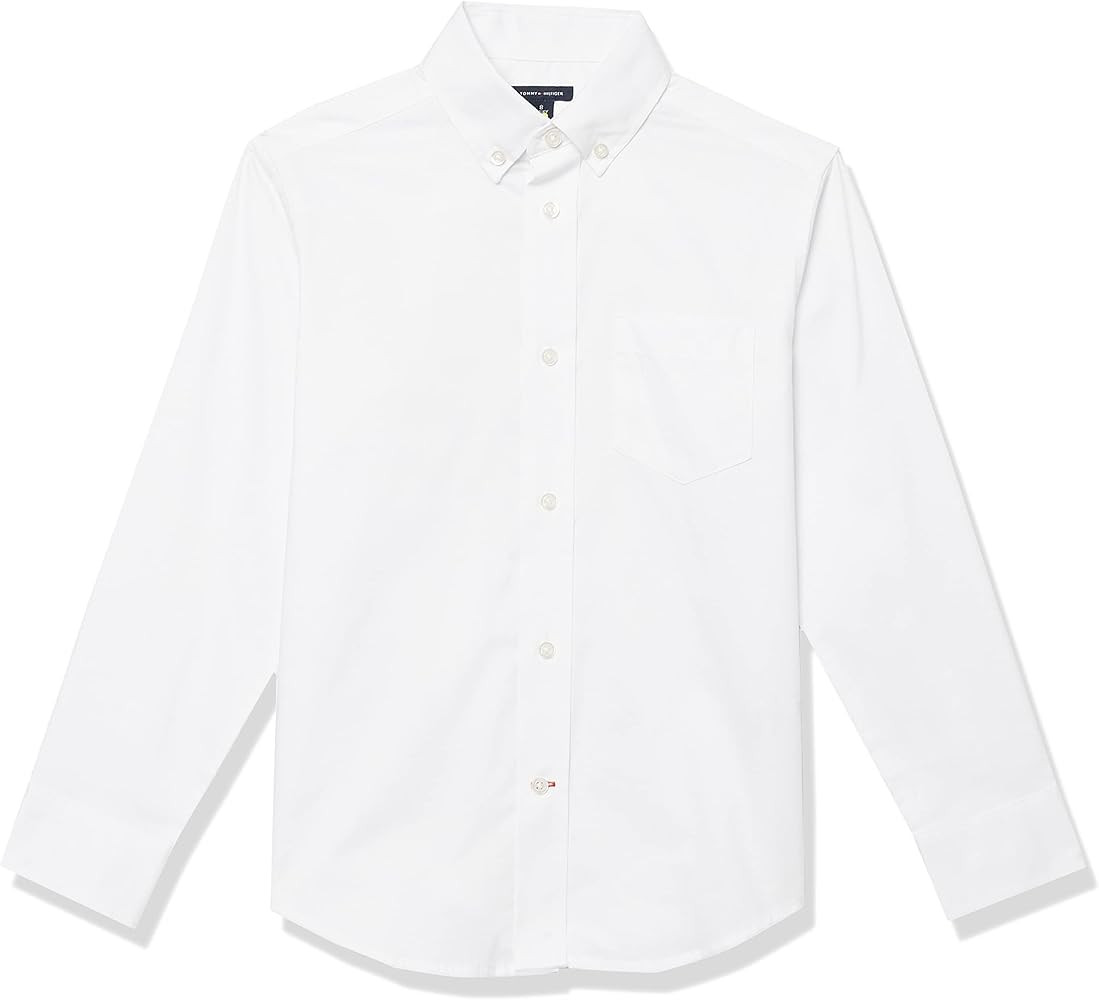 Tommy Hilfiger Boys Oxford Long Sleeve Dress Shirt, Collared Button-Down with Chest Pocket, Regul... | Amazon (US)