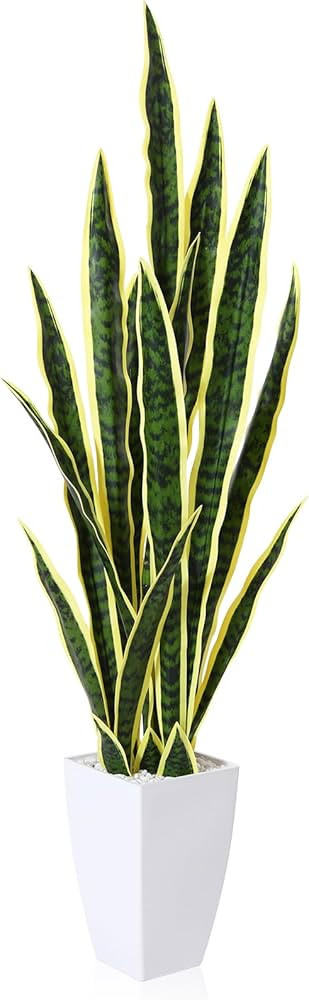 Artificial Snake Plant 43 Inches Fake Potted Plastic Floor Plants Tall Faux Sansevieria Plant wit... | Amazon (US)