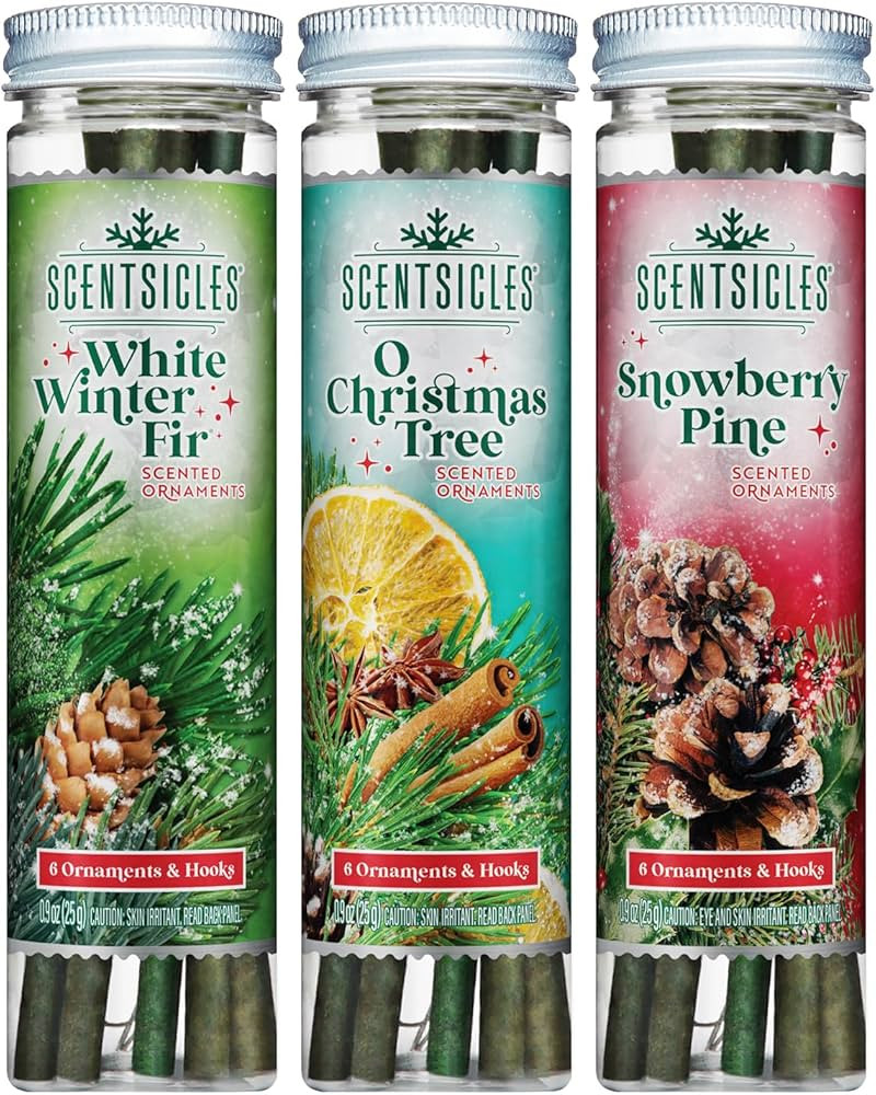 Scentsicles White Winter Fir, O Christmas Tree and Snowberry Pine Scented Ornaments Holiday Three... | Amazon (US)