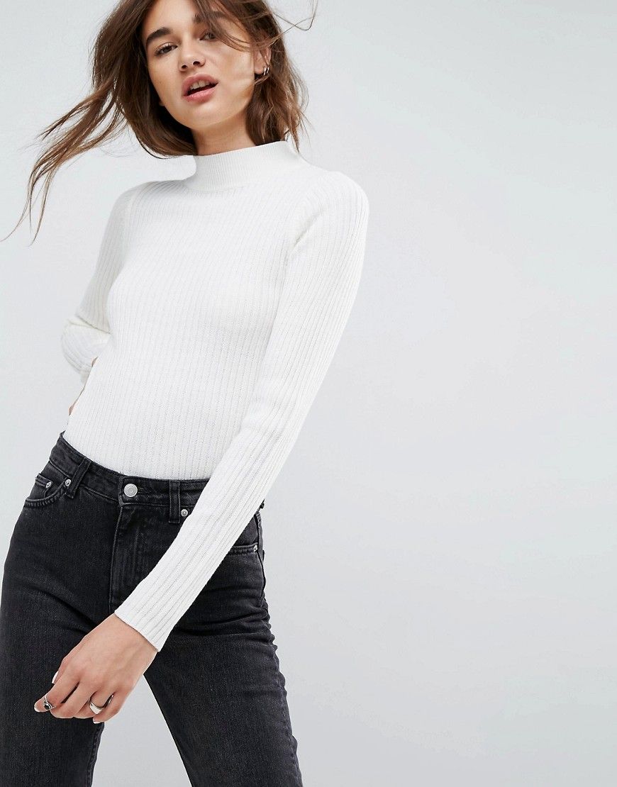 ASOS Sweater With High Neck In Rib - White | ASOS US