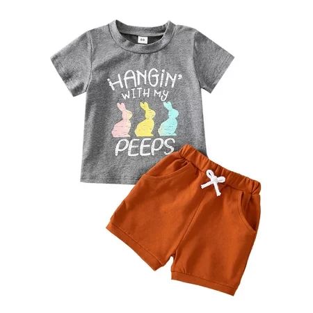Livingsenburg Kids Boys Clothes Set Easter Outfit Summer Short Sleeve Letter Rabbit Print T-Shirt Sh | Walmart (US)