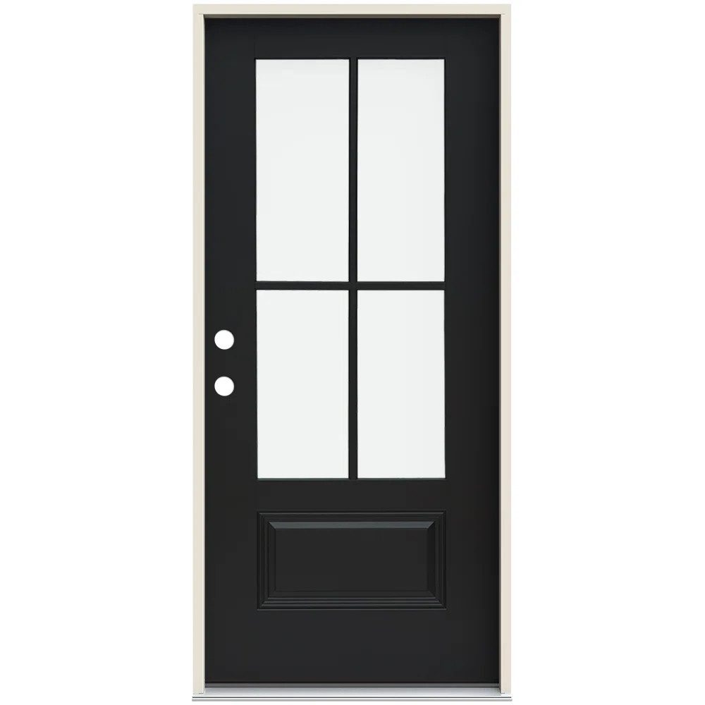 36 in. x 80 in. 4-Lite Clear Glass Black Painted Fiberglass Prehung Front Entry Door | Wayfair North America