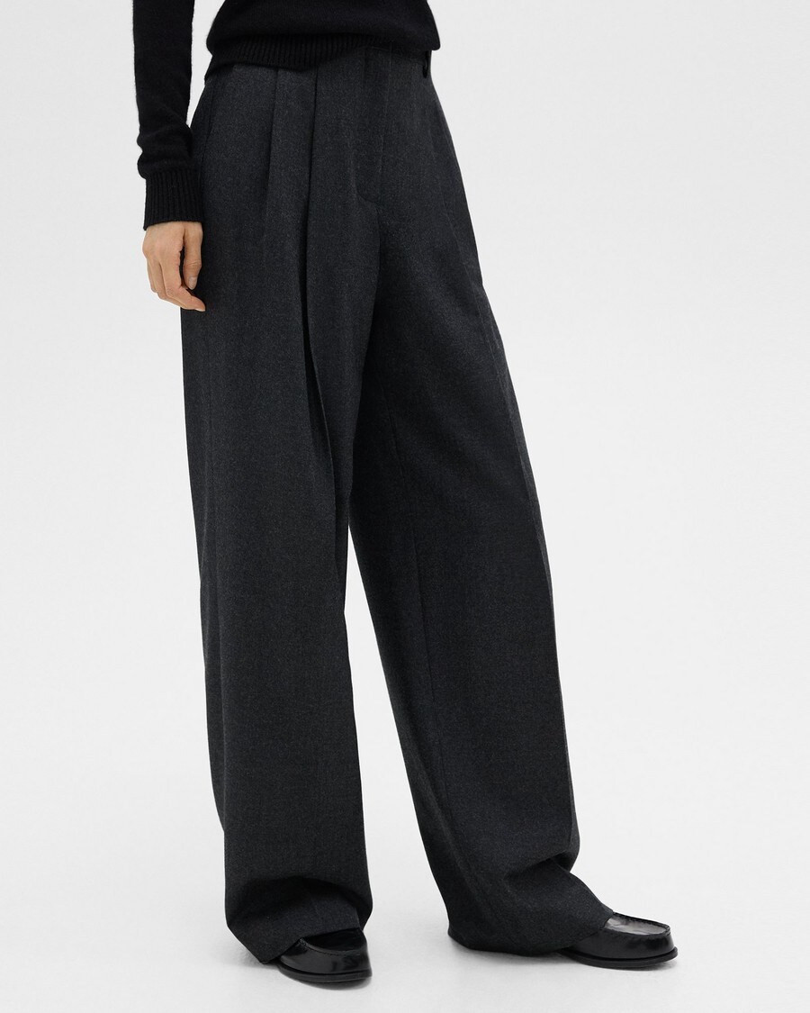 Double Pleat Pant, 29’’ in Sleek Flannel | Theory