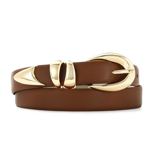 RISANTRY Brown Leather Belt for Women Stylish Design with Gold Buckle Ladies Brown Belt Perfect for Jeans Dresses | Amazon (US)
