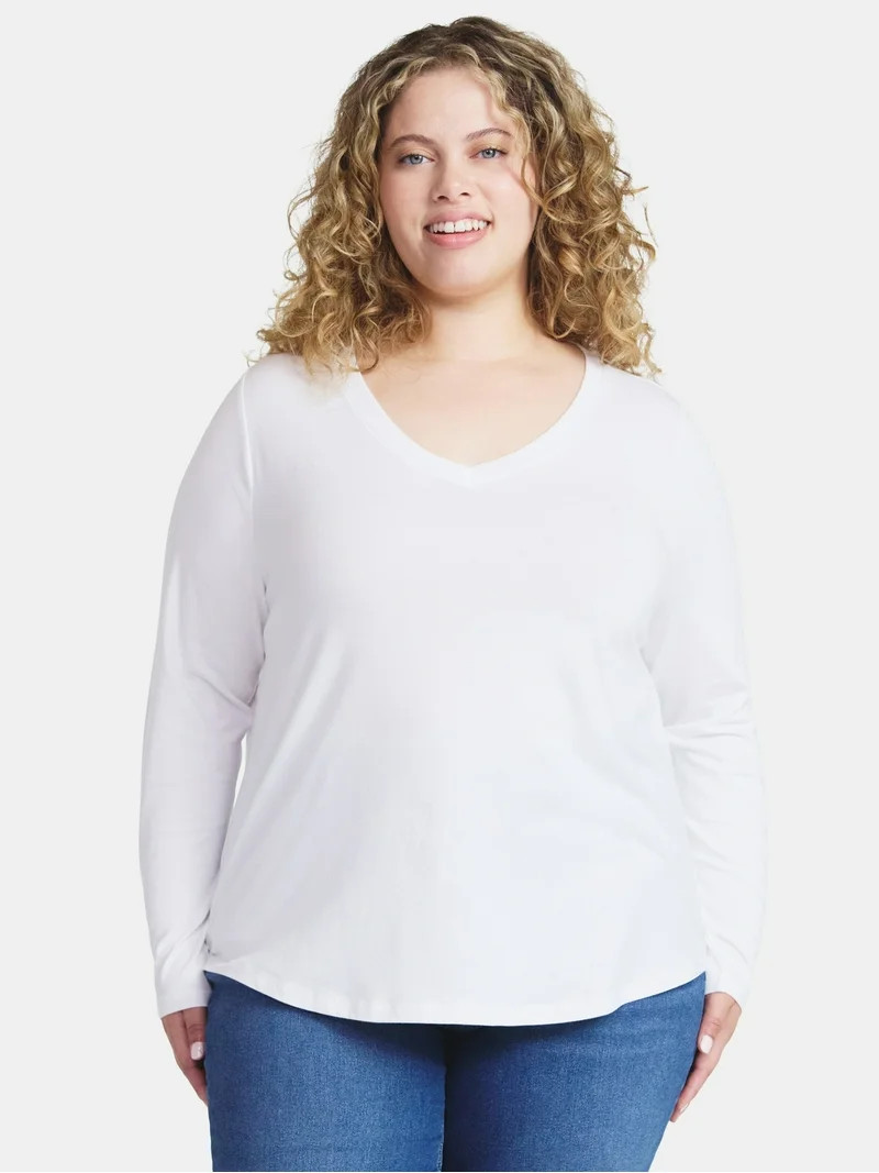 Terra & Sky Women's Plus Size V-Neck Tee with Long Sleeves, Sizes 0X-5X | Walmart (US)