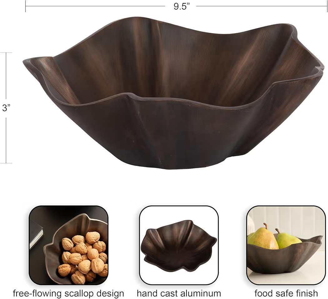 Kate and Laurel Flutte Scalloped Decorative Metal Serving Bowl, 10 x 10 x 3, Bronze, Modern Wavy ... | Amazon (US)