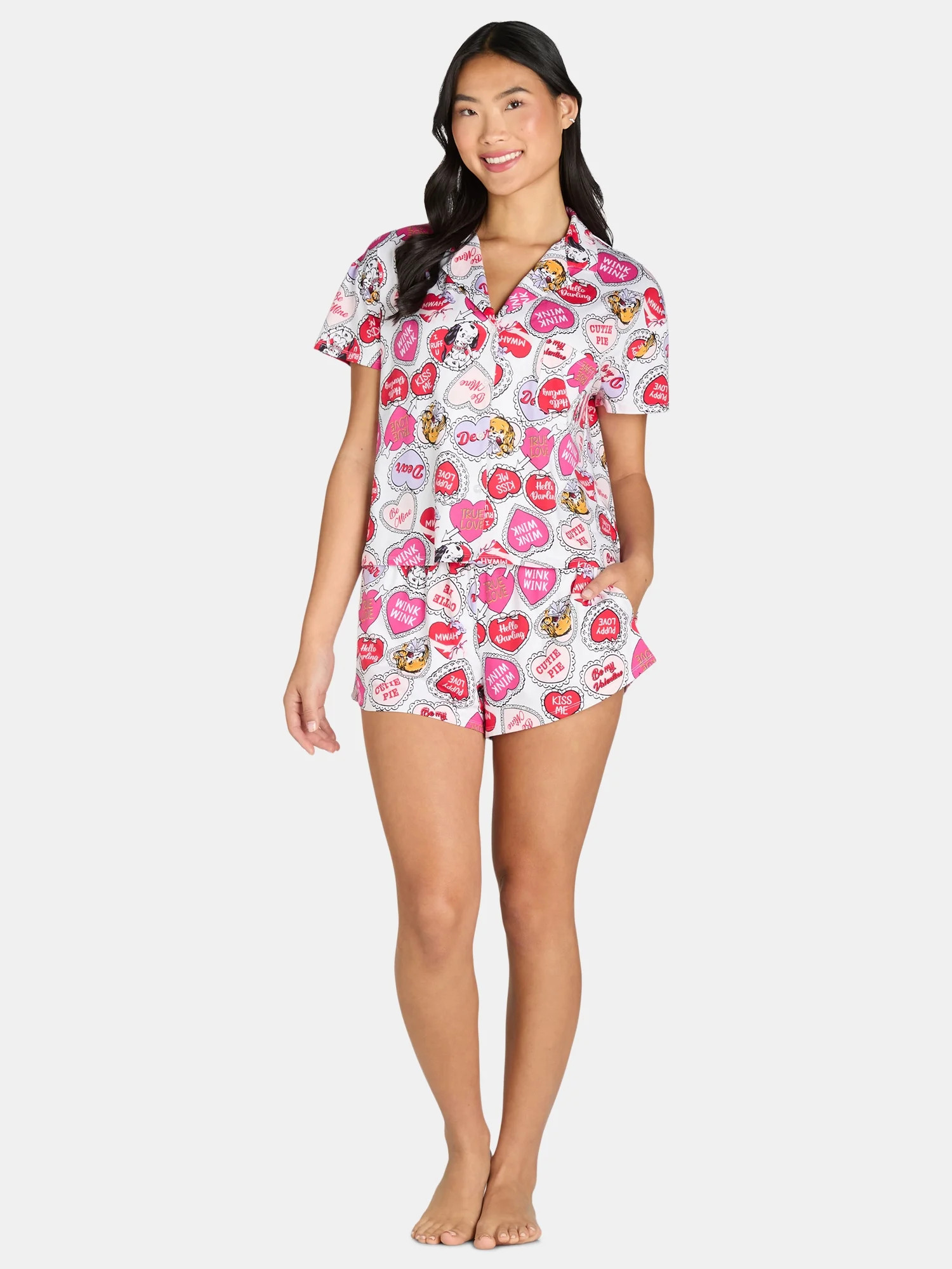 Women’s Valentine’s Day Print Shorty Notch Collar Pajama Set from Way to Celebrate, 2-Piece, ... | Walmart (US)