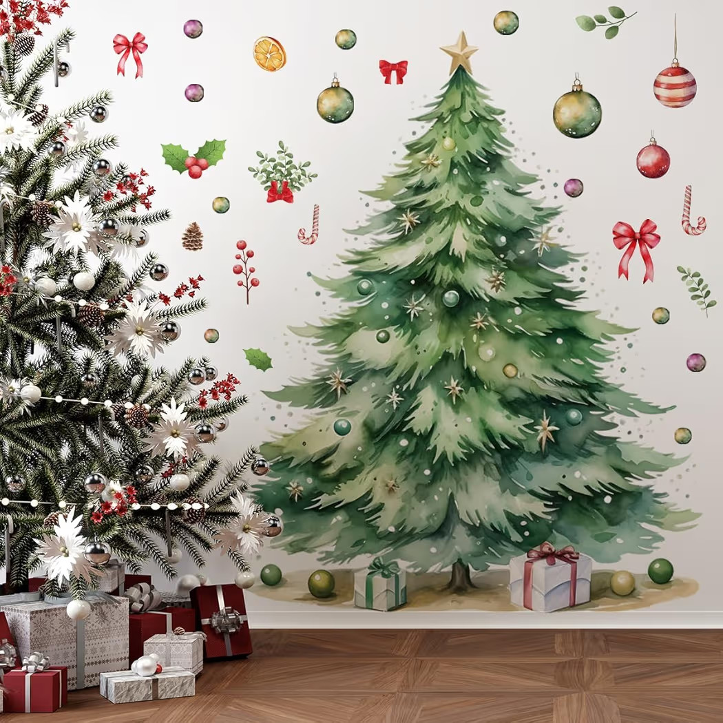 59x47 Inch Large Watercolor Christmas Tree Wall Decals Removable DIY Watercolor Christmas Tree Ga... | Amazon (US)