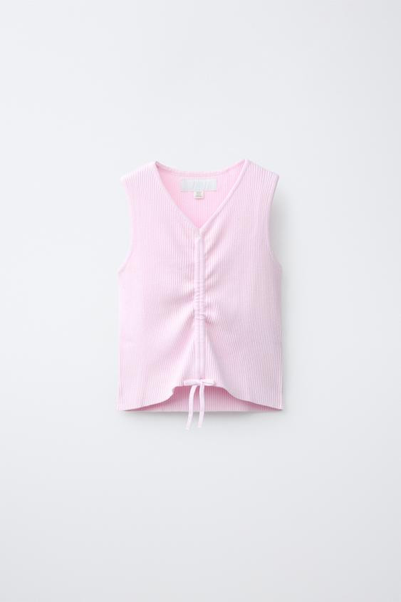 RIBBED KNIT RUCHED TOP | Zara US