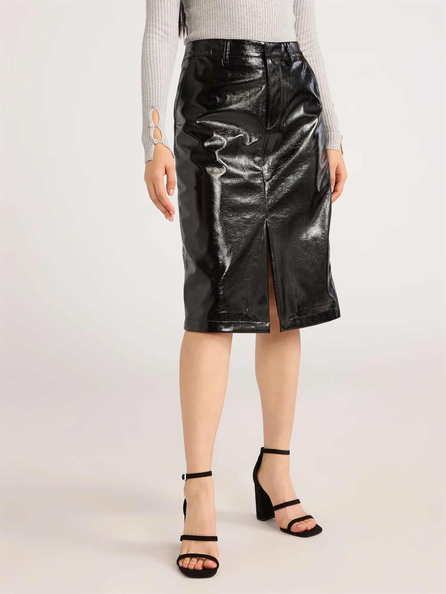 Scoop Women’s Ultimate Faux Patent Leather Front Slit Midi Skirt, Sizes 0-20 | Walmart (US)