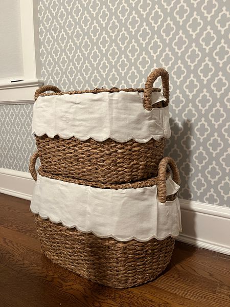 Stacking baskets. Perfect for laundry or hiding toys/stuffed animals in a kid’s room 🤍