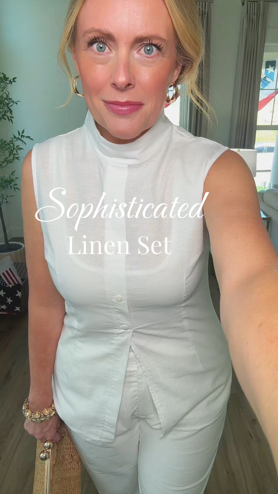 Sophisticated linen set from Style We. Love the high neck and the linen trousers are fully lined. Use the code “britt20” at checkout. 

Wearing a size medium in top 
Size large in trousers ￼

#LTKootd #LTKOver40 #LTKSeasonal