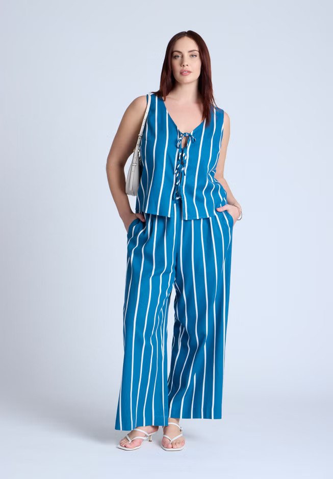Wide Leg Striped Linen Blend Pant | Eloquii