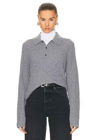 Long Sleeve Waffle Polo Top | FWRD 