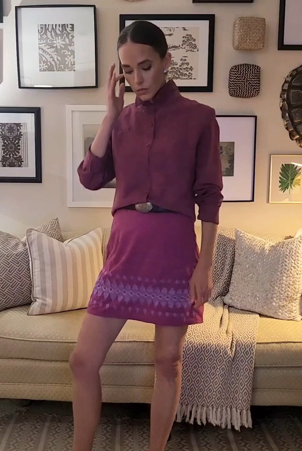 Magenta is having a moment currently and I'm here for it.  Fall fashion. Purple fashion. Magenta purple suede jacket. Funnel neck jacket. Purple skirt. Western belt. Style inspiration. Burgundy jacket 

#LTKSeasonal #LTKSaleAlert