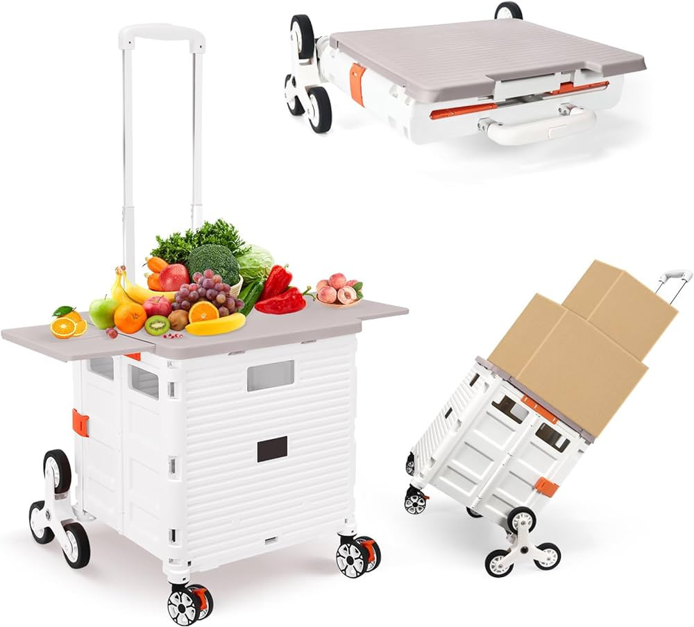 Foldable Utility Cart with Stair Climbing Wheels,Collapsible Rolling Crate with Magnetic Lid Tele... | Amazon (US)