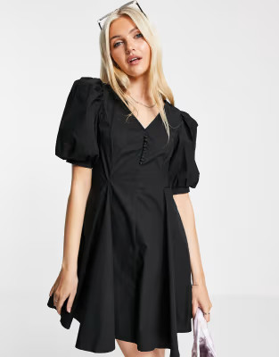 Urban Revivo puff sleeve mini dress in black | ASOS (Global)