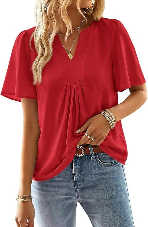 Cicy Bell Womens Summer Blouses Bell Short Sleeve V Neck Babydoll Flowy Tops Dressy Casual Loose ... | Amazon (US)