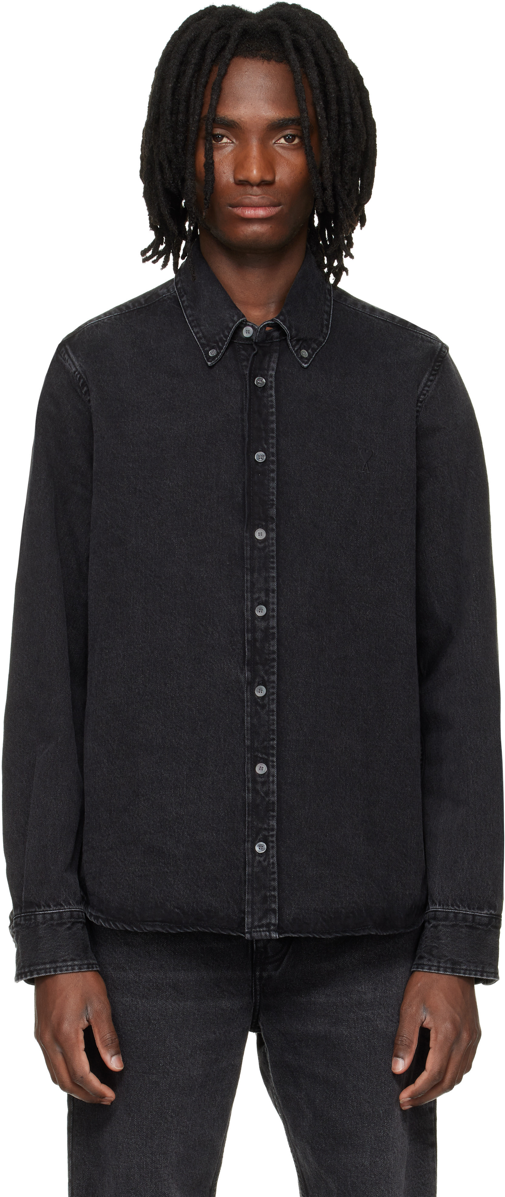 AMI Paris Black Cotton Ami De Coeur Denim Shirt | SSENSE