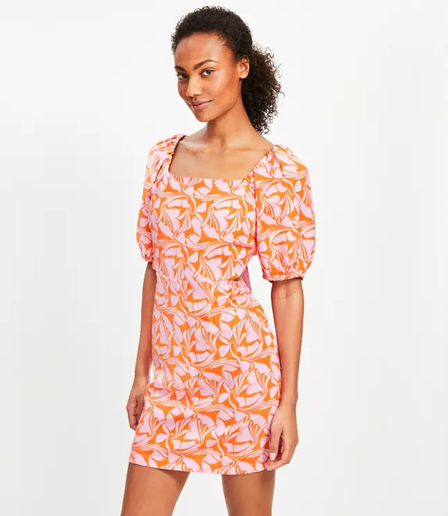 Petite LOFT Beach Island Frond Linen Blend Cutout Twist Midi Dress | LOFT