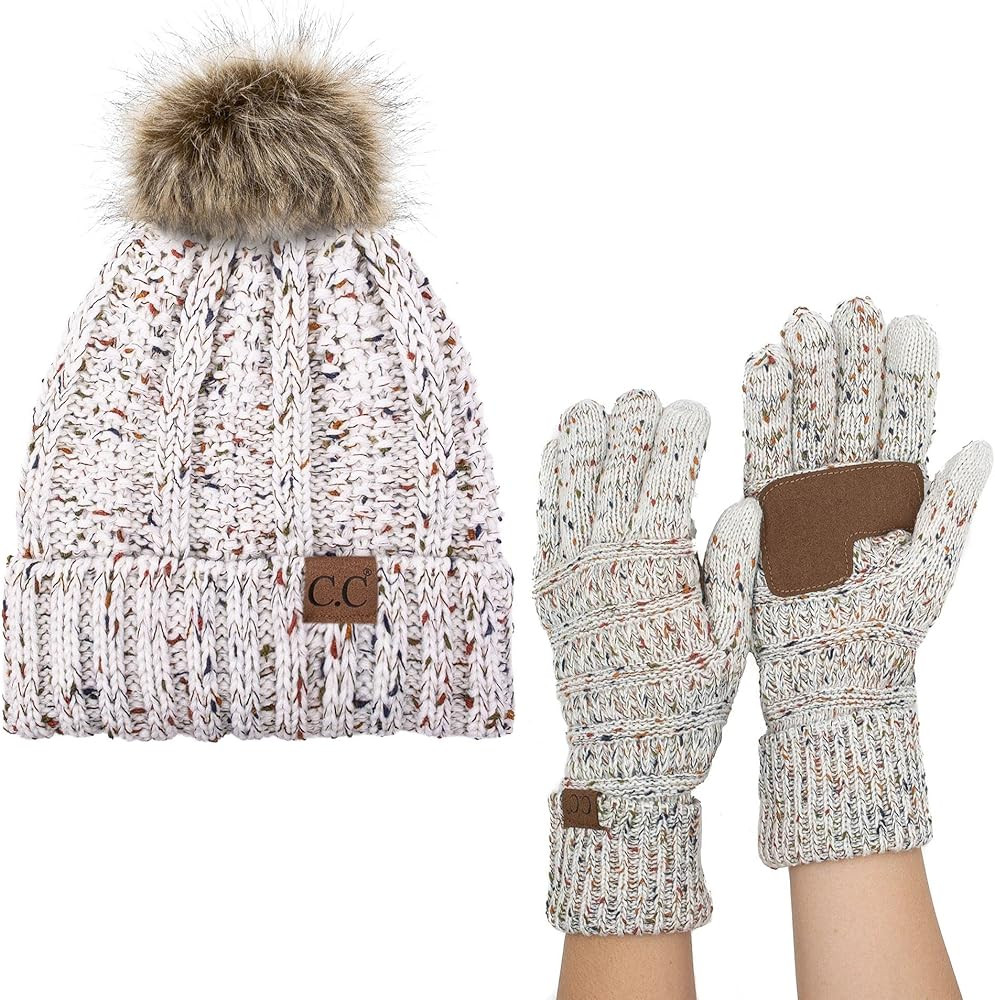 C.C Pom Cable Knit Beanie and Glove Set | Amazon (US)