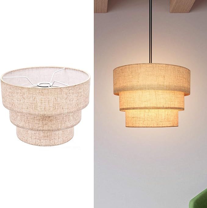 EDISLIVE 3-Tier Drum Linen Lamp Shade for Pendant Lamp Floor Lamp Chandelier Replacement Shade Cl... | Amazon (US)