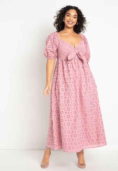 Eyelet Tie Front Maxi Dress | Eloquii