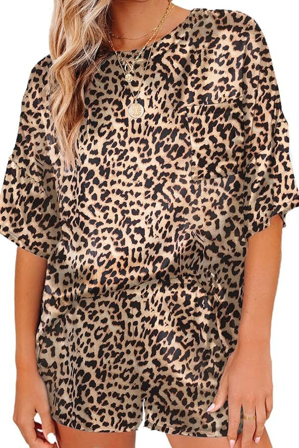 Ekouaer Satin Pajamas for Women Short Sleeve Silk Pajama Sets Soft Sleepwear Top with Causal Pj S... | Amazon (US)